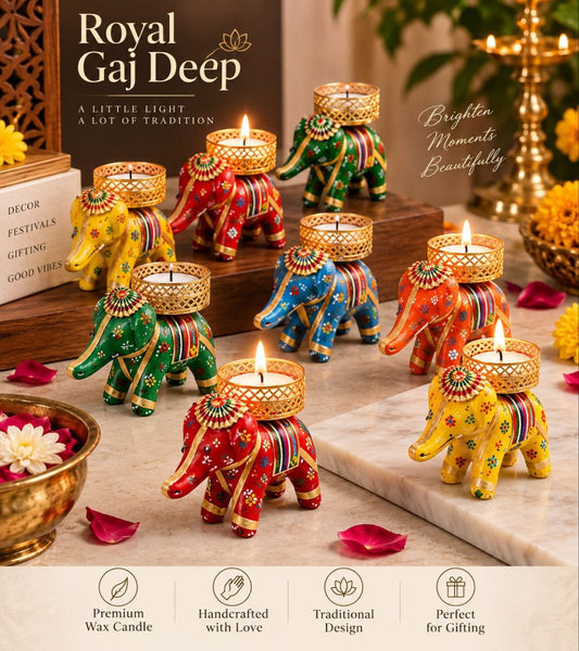 Royal GajDeep – Handcrafted Elephant Wax Candle | Traditional Decorative Candle for Home Décor & Gifting (Pack of 12)