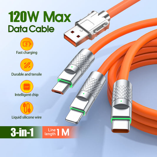 120W Fast Charging Cable Phone Charger 3 in 1 Super Cha