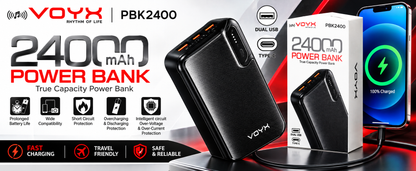VOYX PBK2400 24000mAh Power Bank | Dual USB & Type-C | High-Capacity Portable Charging Power Bank