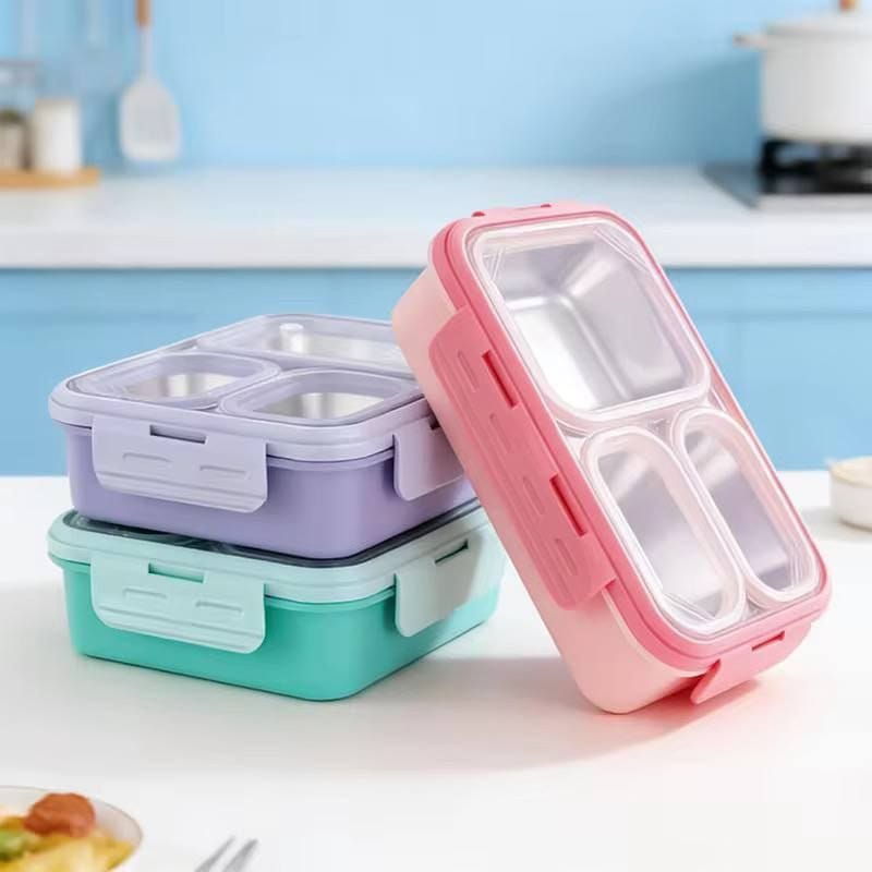 WARMEO Carnival Stainless Steel Airtight Leak-Proof Lunch Box, Light Weight, Easy to Clean, Perfect for Office, School, Picnic & Travelling, Set of 2 (800ml+150ml) Aqua & Yellow