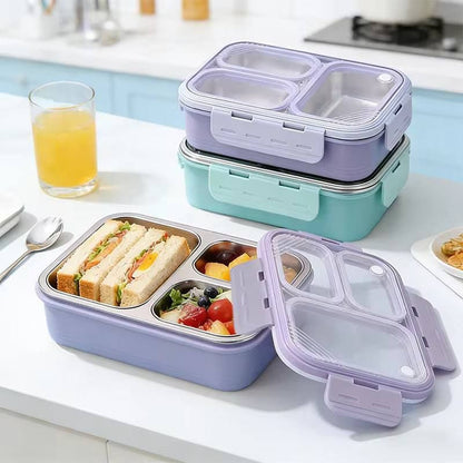 WARMEO Carnival Stainless Steel Airtight Leak-Proof Lunch Box, Light Weight, Easy to Clean, Perfect for Office, School, Picnic & Travelling, Set of 2 (800ml+150ml) Aqua & Yellow