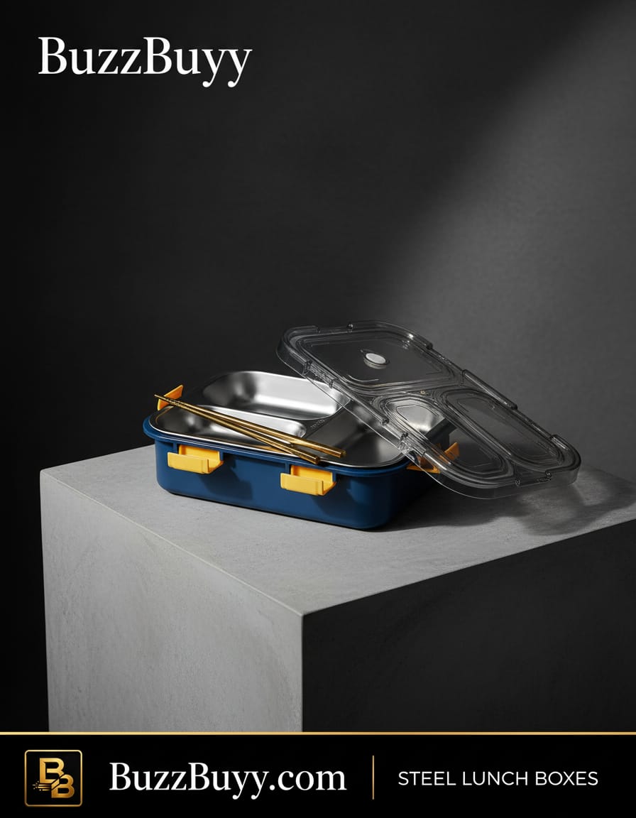 WARMEO Carnival Stainless Steel Airtight Leak-Proof Lunch Box, Light Weight, Easy to Clean, Perfect for Office, School, Picnic & Travelling, Set of 2 (800ml+150ml) Aqua & Yellow