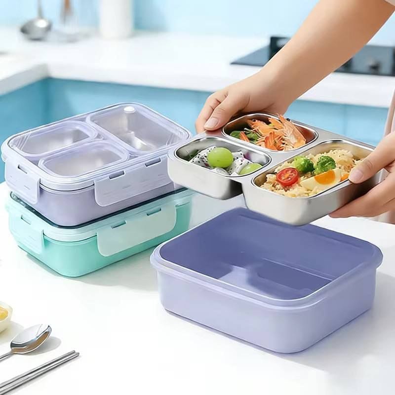 WARMEO Carnival Stainless Steel Airtight Leak-Proof Lunch Box, Light Weight, Easy to Clean, Perfect for Office, School, Picnic & Travelling, Set of 2 (800ml+150ml) Aqua & Yellow