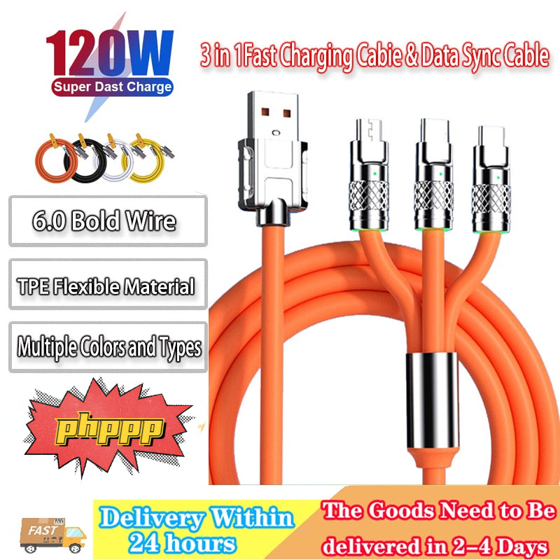 120W Fast Charging Cable Phone Charger 3 in 1 Super Cha