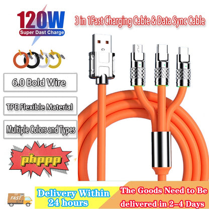 120W Fast Charging Cable Phone Charger 3 in 1 Super Cha