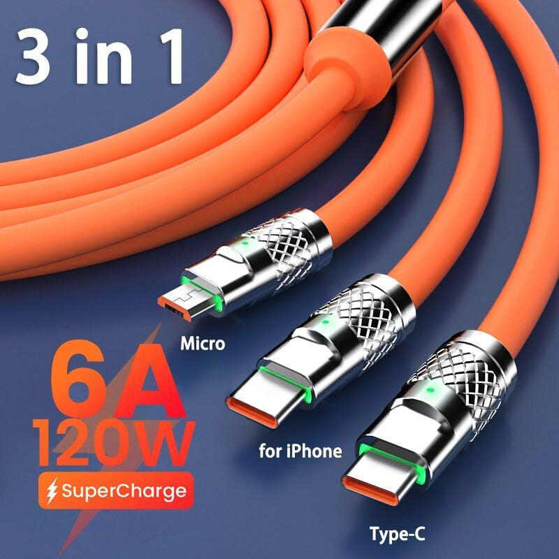 120W Fast Charging Cable Phone Charger 3 in 1 Super Cha