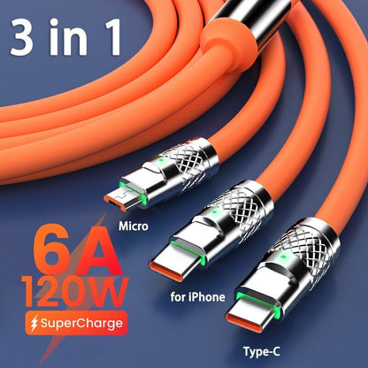 120W Fast Charging Cable Phone Charger 3 in 1 Super Cha