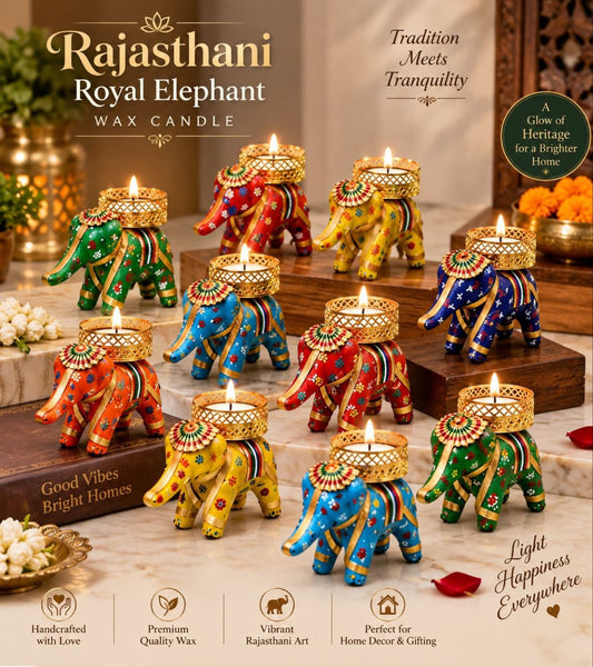 Royal GajDeep – Handcrafted Elephant Wax Candle | Traditional Decorative Candle for Home Décor & Gifting  (Pack of 12)